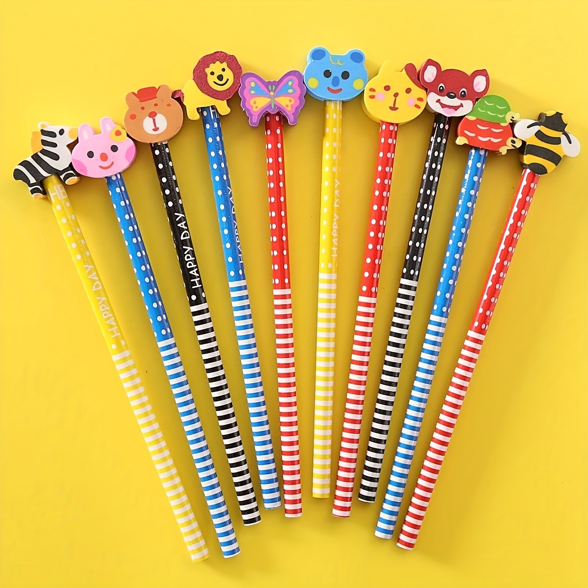 10Pcs Students HB Pencil with Rubber Eraser Children School Supply  Stationery Yellow Wooden