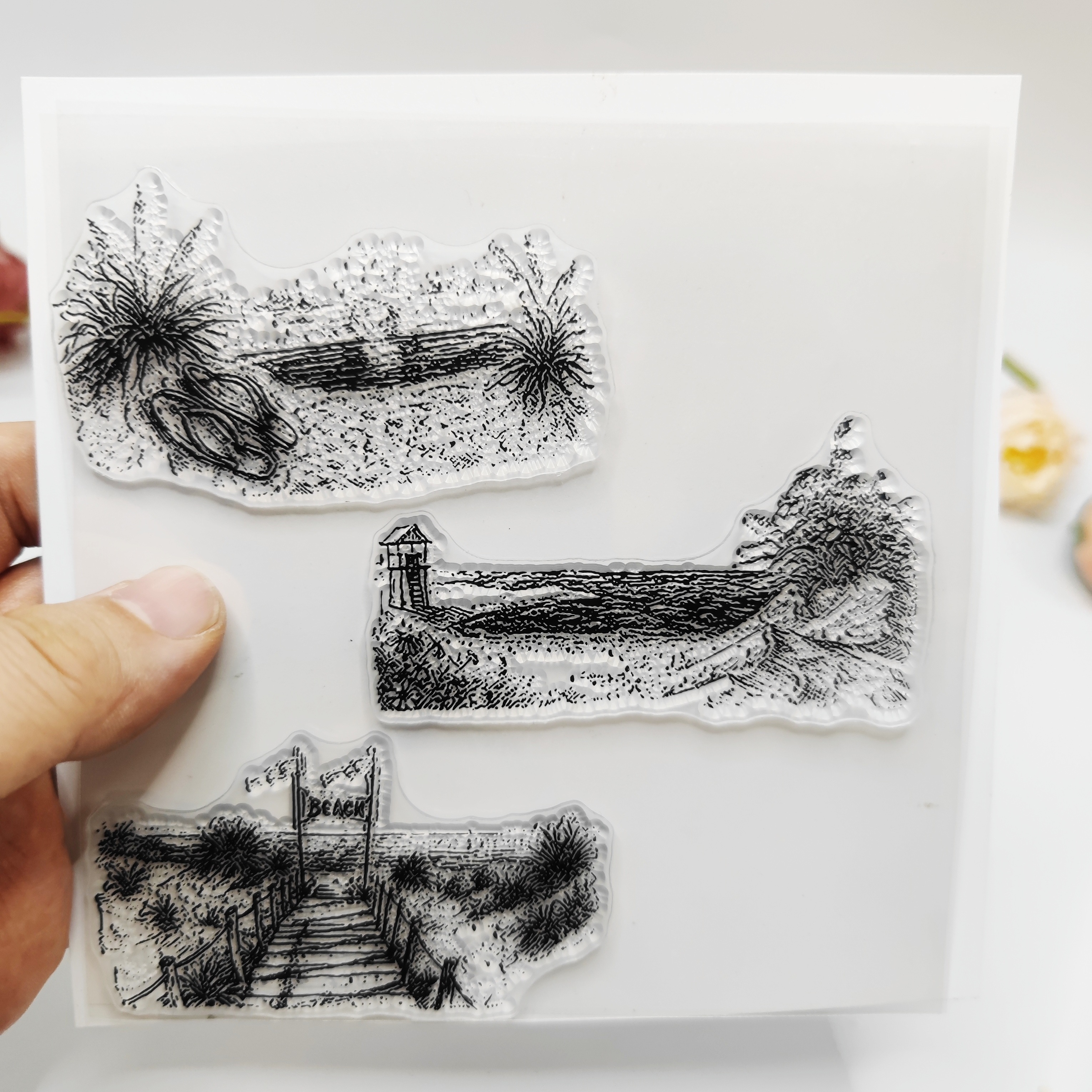 8Pcs Sea Wave Clear Stamps For Card Making Vintage Ocean Wave Clear Rubber Stamps Summer Ocean Background Transparent Rubber Seal Stamps For DIY Photo Scrapbooking Paper Card Album Crafting Supplies