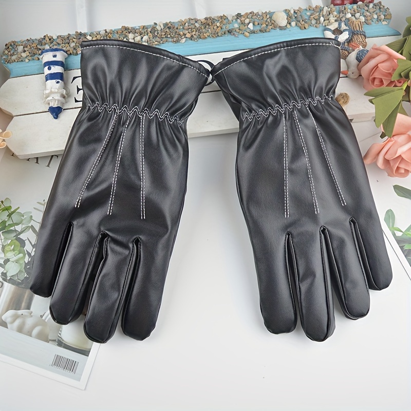 Winter Gloves Men Women Warm Thermal Fleece Leather Gloves With