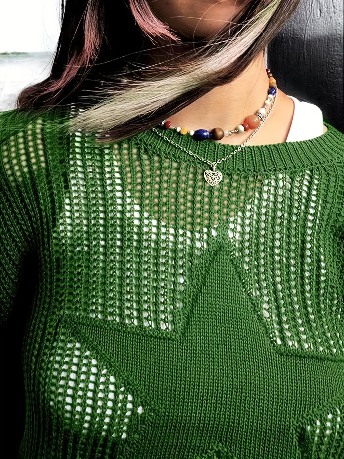 Suéteres recortados con huecos para mujer Y2K tejido de ganchillo de manga  larga para verano