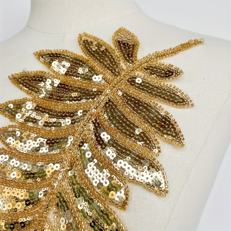 Sequins Golden Lace Embroidery Flower Leaves Patch Wedding - Temu