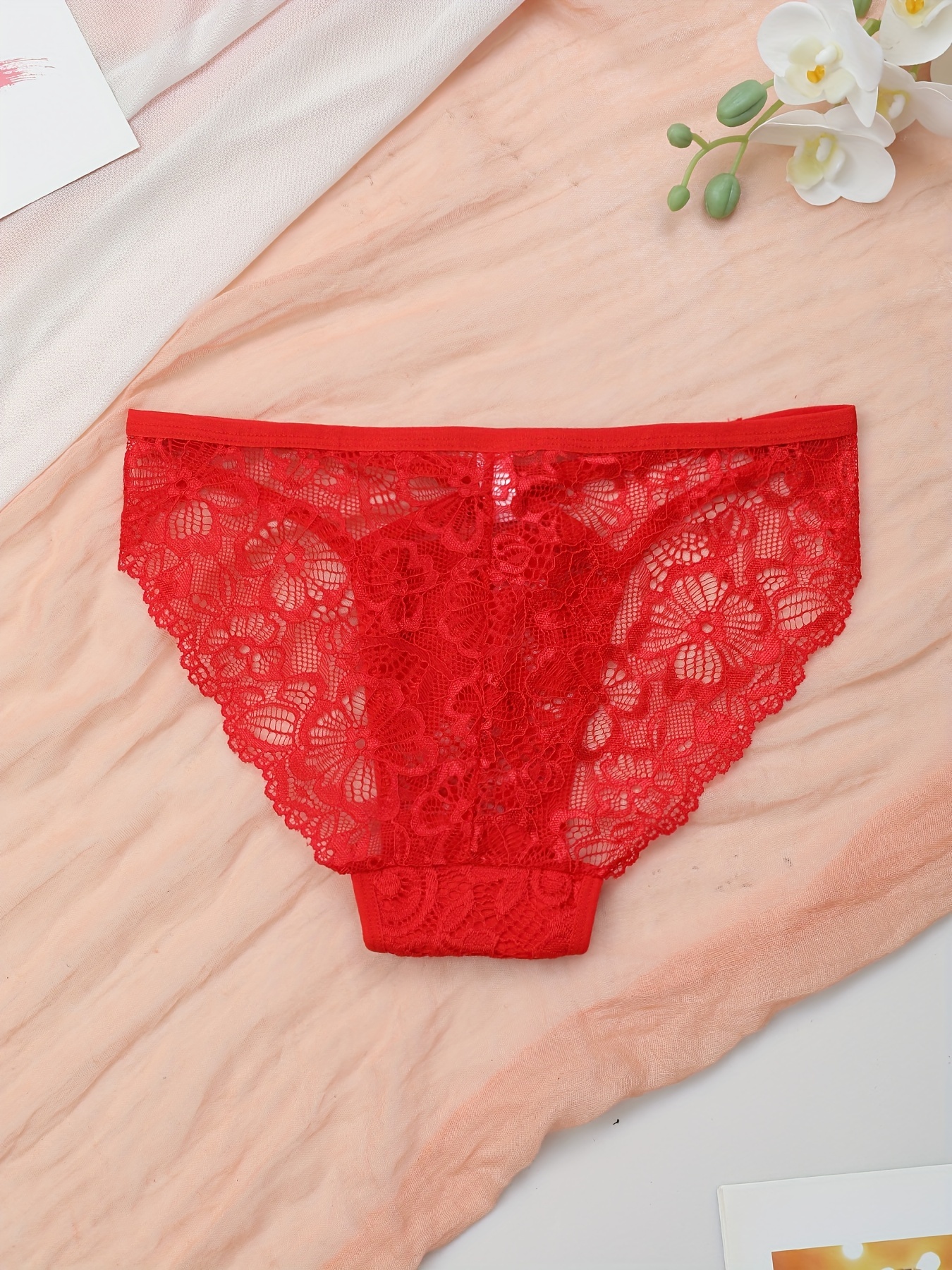 Buy Essential Lace Low Waist Low Coverage Bridal Wear Lace Bikini Panty -  Red Online