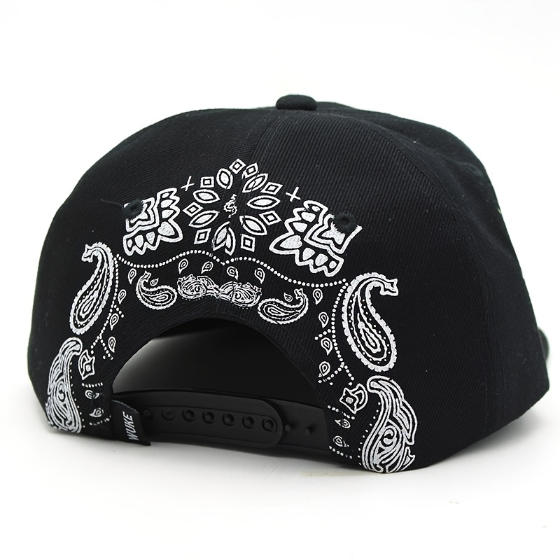 Bandana Print Plain Black White Snapback Baseball Cap