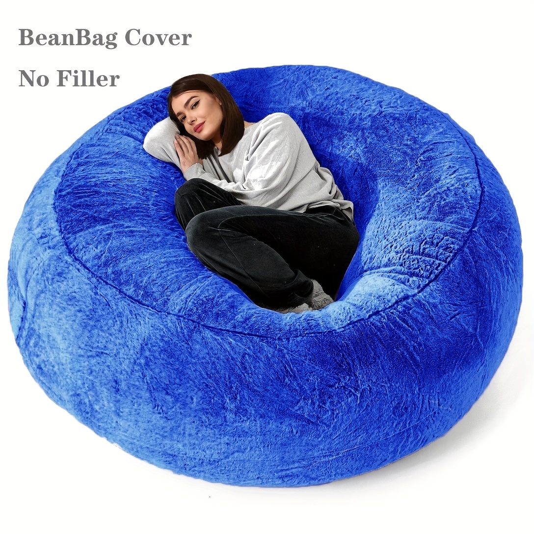 Frogued Sofa Bean Bag No Filler Soft Washable Comfortable Anti-fading Wear  Resistant High Elastic Extra Large Bean Bag Chair Cover Home Decor (Blue) 