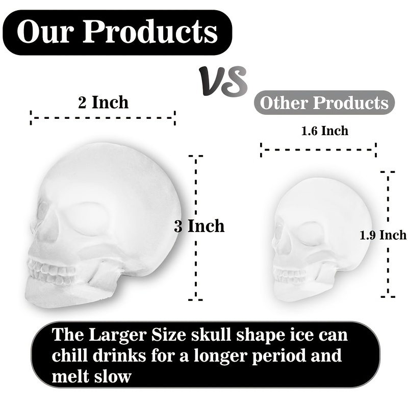 SHONSILIC 3D Skull Ice Cube Mold, Large Skull Ice Cube Tray, Skull Shape  Silicone Ice Mold with Clear Funnel-type Lid, Make 4 Funny Giant Ice Skull