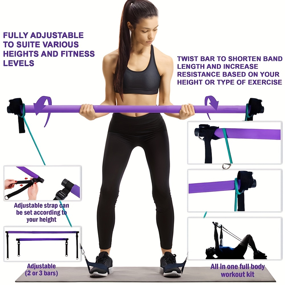 Pilates Bar Kit with Resistance Band & Workout Board Exercise & Yoga  Fitness Home Gyms Workout Board Exercise & Fitness Home Gyms at Home  Pilates Workout Equipment for Women Kit Leg Resistance