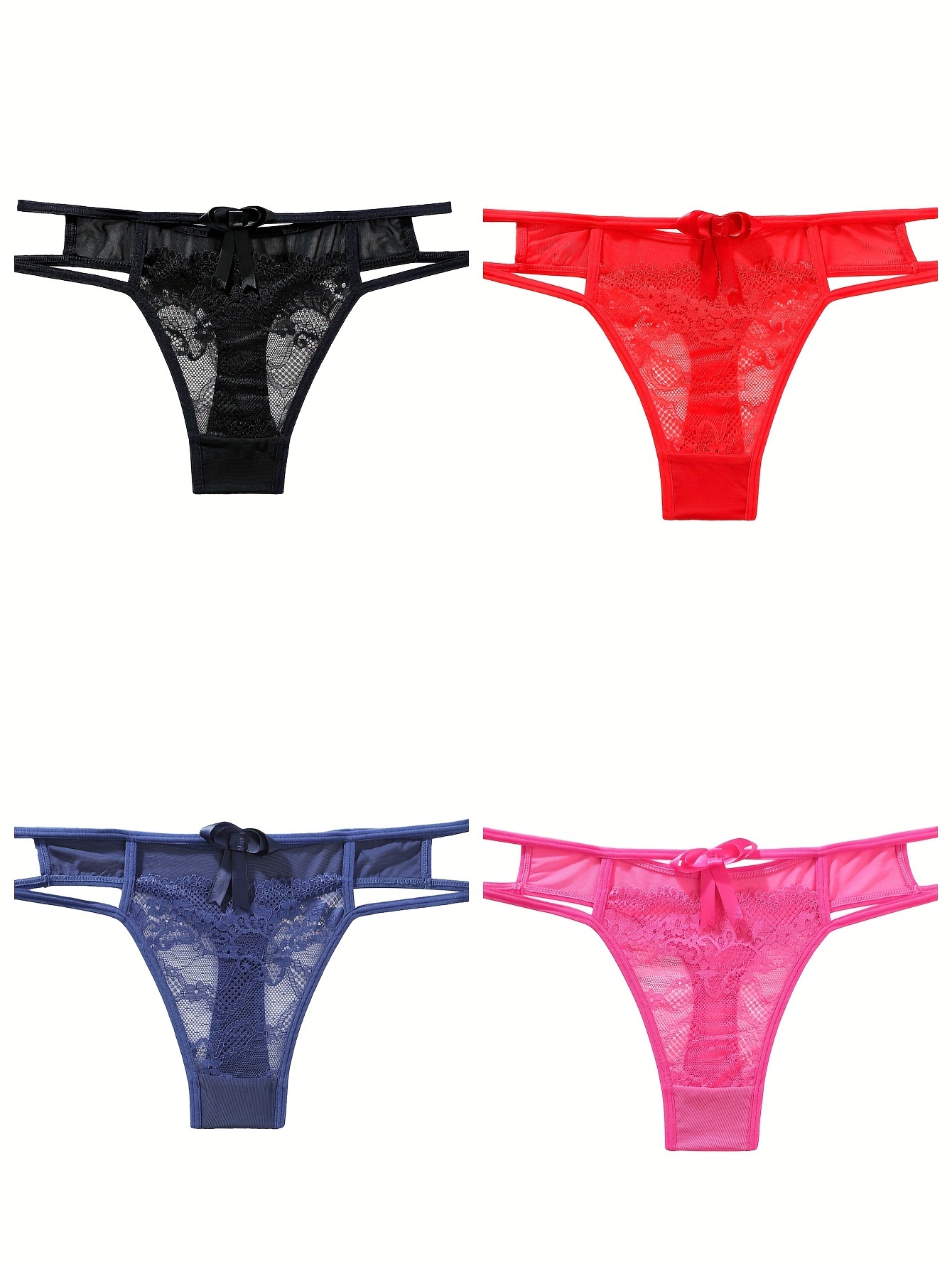 Sexy Lace Bow Knot Cut Mid Waist Thongs Panties Womens - Temu Canada