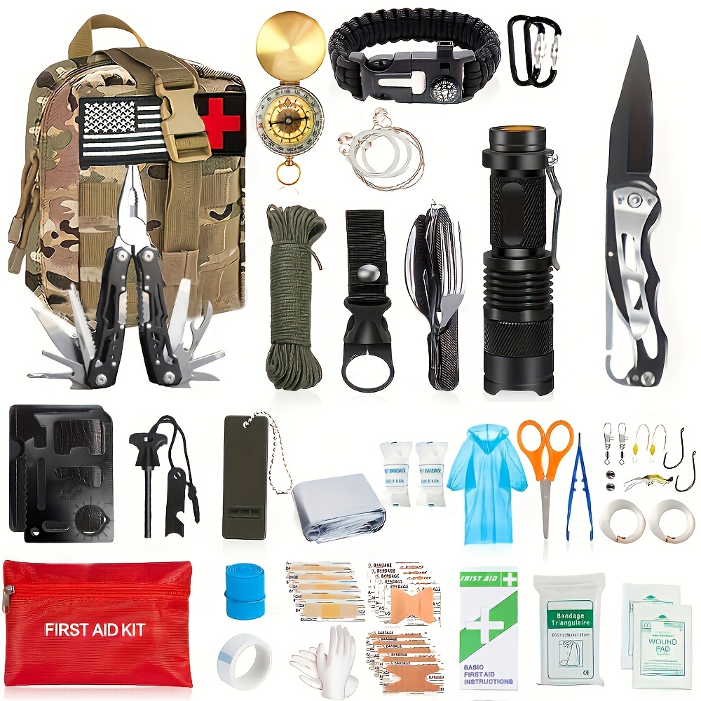 [Actualización 2024] Kit de primeros auxilios, equipo de supervivencia para  exteriores, equipo táctico para exteriores, sistema Molle de grado militar