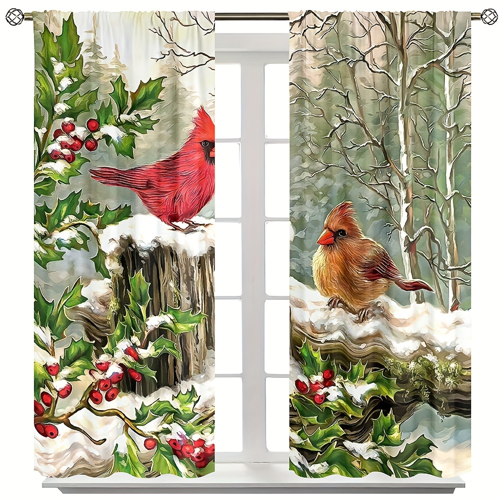 2 Panels Christmas Snowflake Curtains Red Study Room Kitchen - Temu