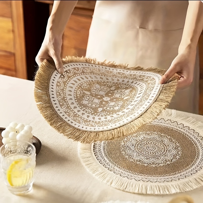 8PCS Gold Placemats Round Place Mat Kitchen Dining Table Mat Wedding Table  Decor