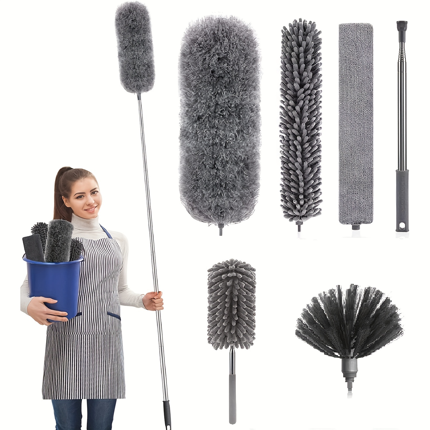 

Microfiber Feather Duster 4pcs/6pcs/7pcs - Extendable & Bendable Dusters With Long Extension Pole , Washable Lightweight Dusters For Cleaning Ceiling Fan, High Ceiling, Blinds, Furniture, Cars