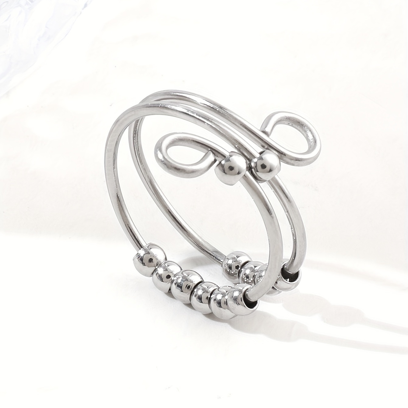 Stainless Steel Anxiety Ring with Spinning Beads - Adjustable Jewelry