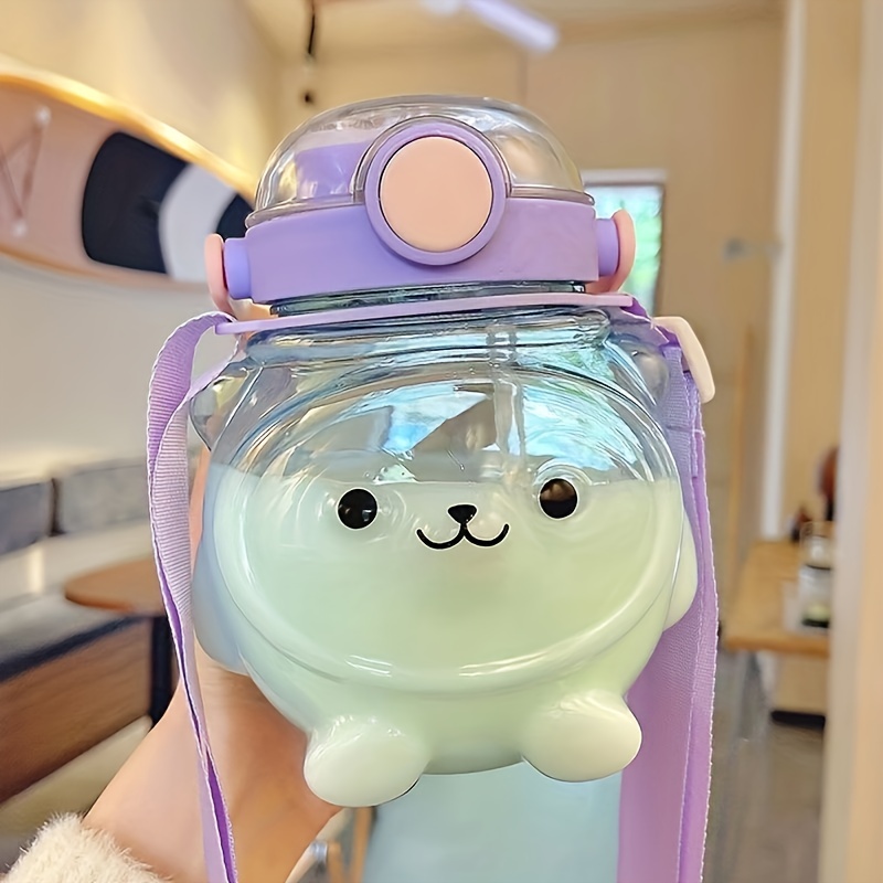 Cute Bear Water Bottle With Straw And Lanyard Perfect For - Temu