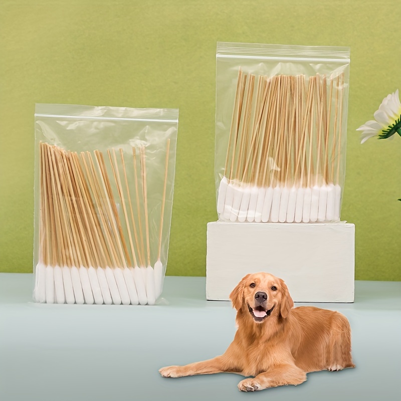 

50pcs/bag Pet Cotton Swabs Multifunctional Cotton Swab Stick With Wooden Handle For Pet Ear & Eye Cleaning