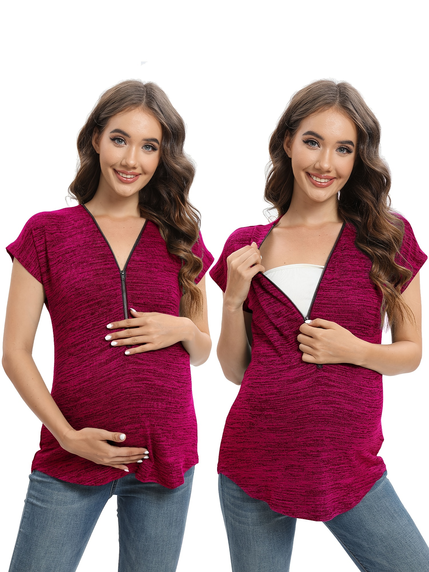 Buy Goldstroms Short Sleeves Long Maternity Top With Horizontal Zipper -  Grey Online at desertcartKUWAIT