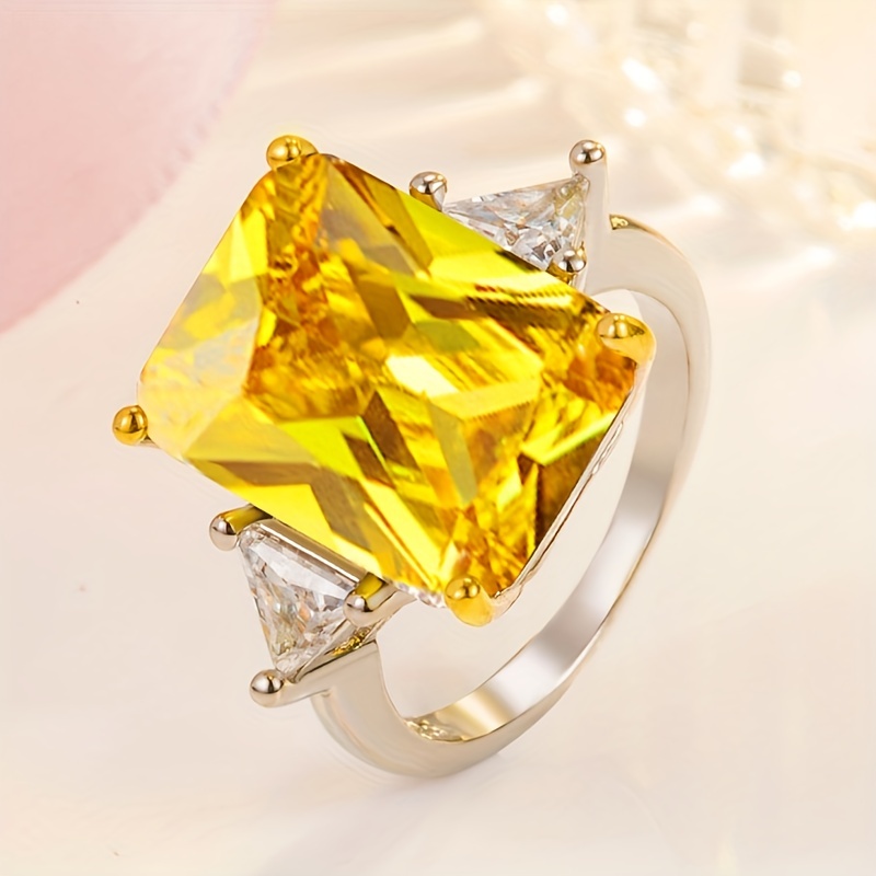 Yellow Cubic Zirconia Ring for Women
