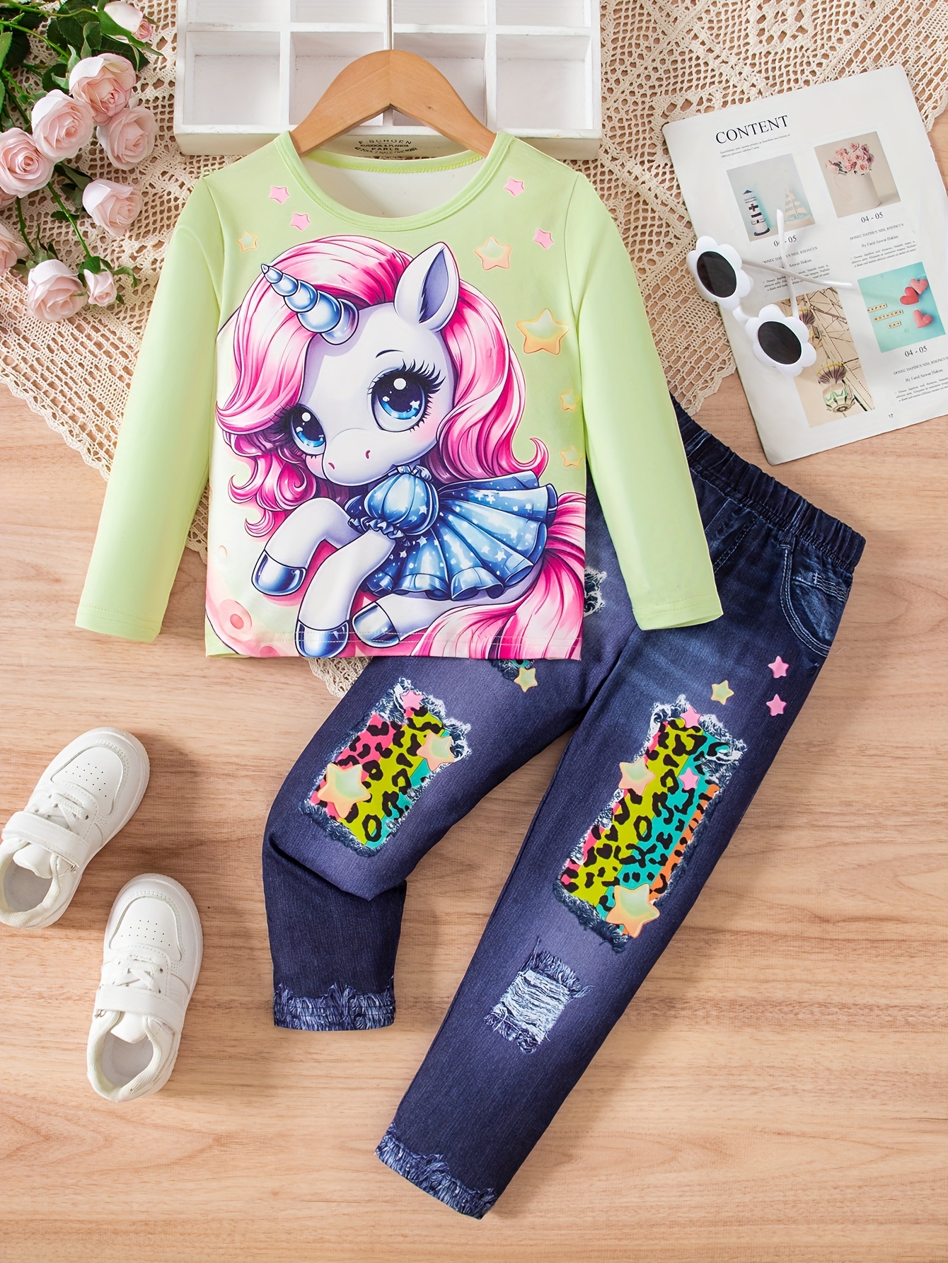 Lovely Girls Unicorn Print Pullover + Silky Legging Set - Temu