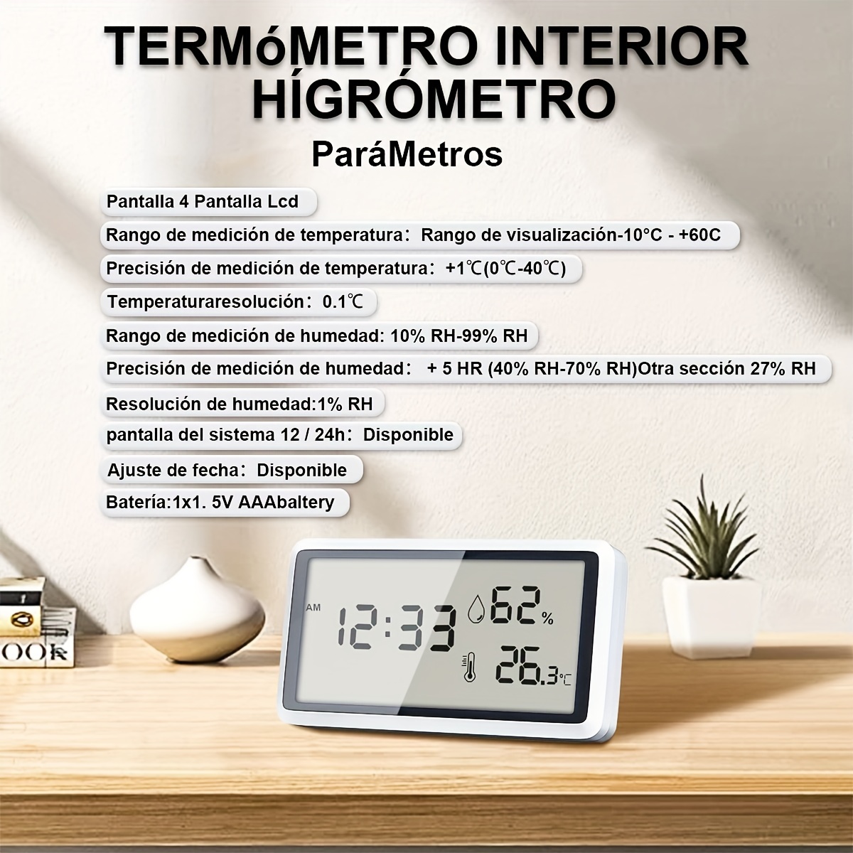 Termómetro Higrómetro Digital Interiores 1 Pieza Medidor - Temu