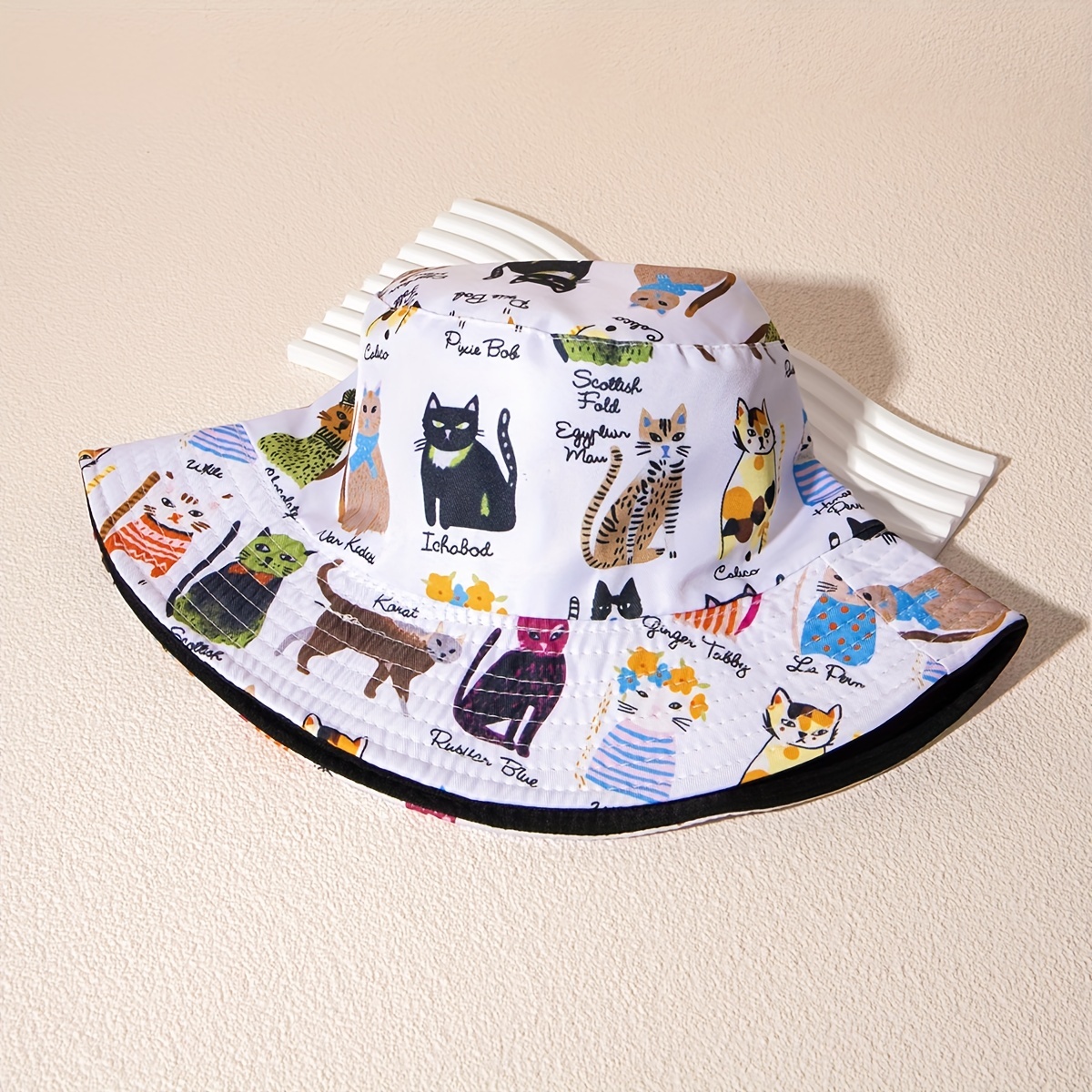 1pc Women Cartoon Cat Head Pattern Sun Protection Fashionable Bucket Hat  For Outdoor