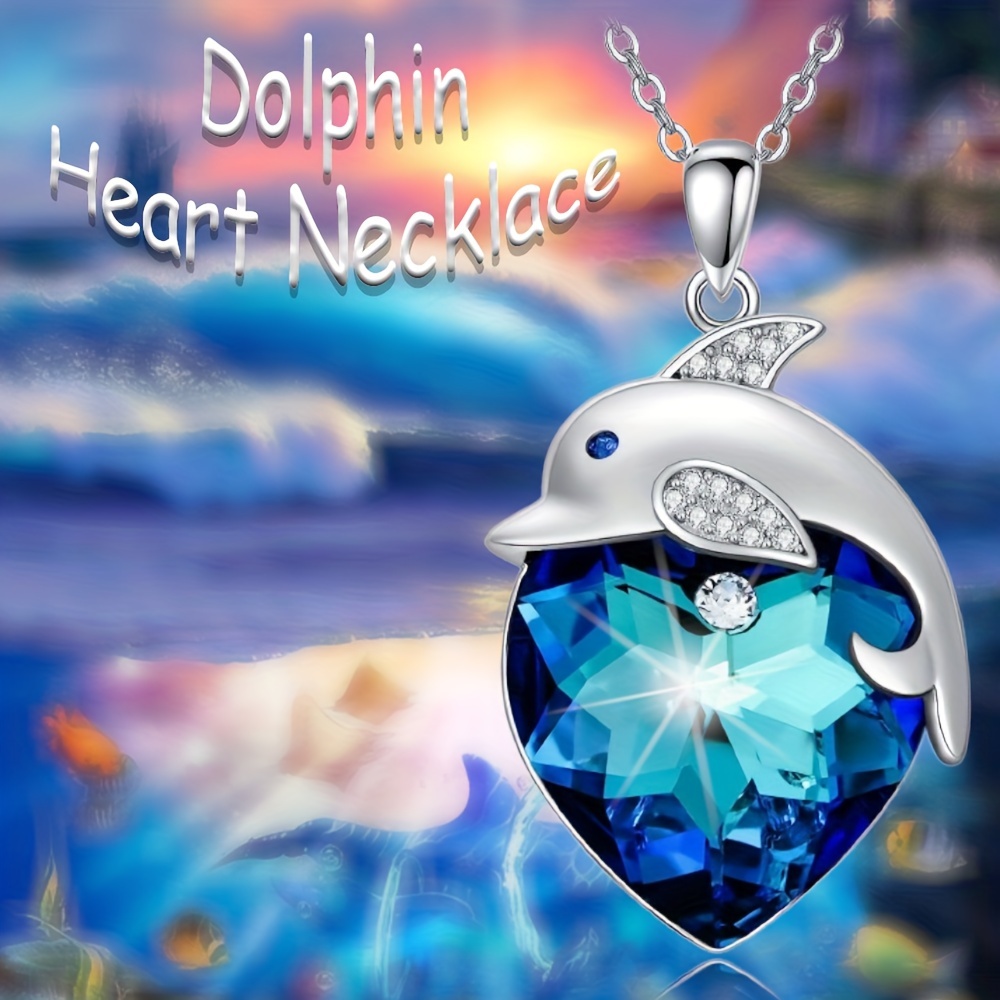exquisite cartoon dolphin pendant necklace blue heart shaped