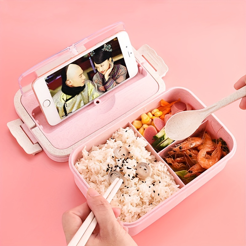 Lunch Box With Cutlery Set, Bento Box, 3 Compartments Food Container,  Microwave Safe, For School Students And Office Workers, Kitchen Gadgets,  Kitchen Accessories, Travel Accessories - Temu