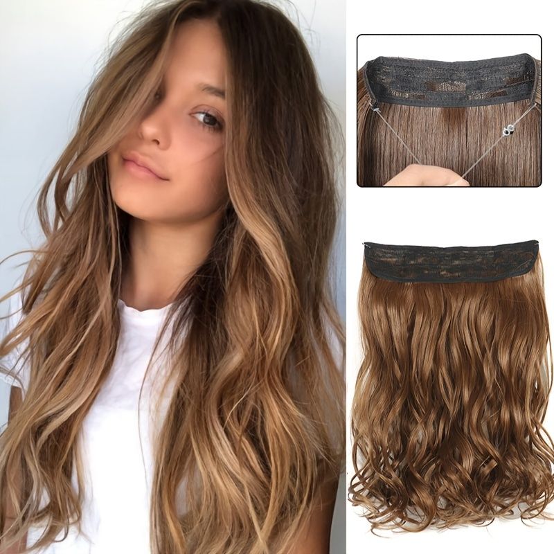 Invisible Wire Hair Extension Natural Long Wavy Curly Synthetic Hairpiece  Adjustable Hair Extension For Women | Shop The Latest Trends | Temu