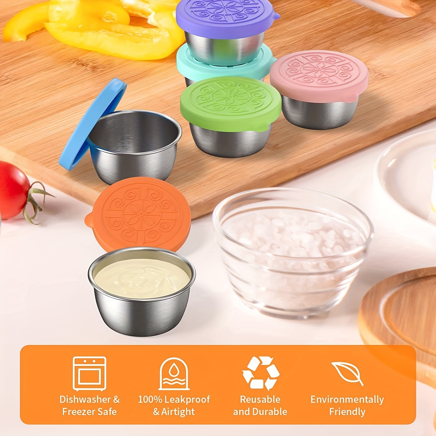 6 Pcs Salad Dressing Containers To Go 1.5oz Mini Stainless Steel Food  Storage Container Small Condiment Containers with Silicone Lids Dishwasher  Safe Leakproof Sauce Dressing Container for Kids 