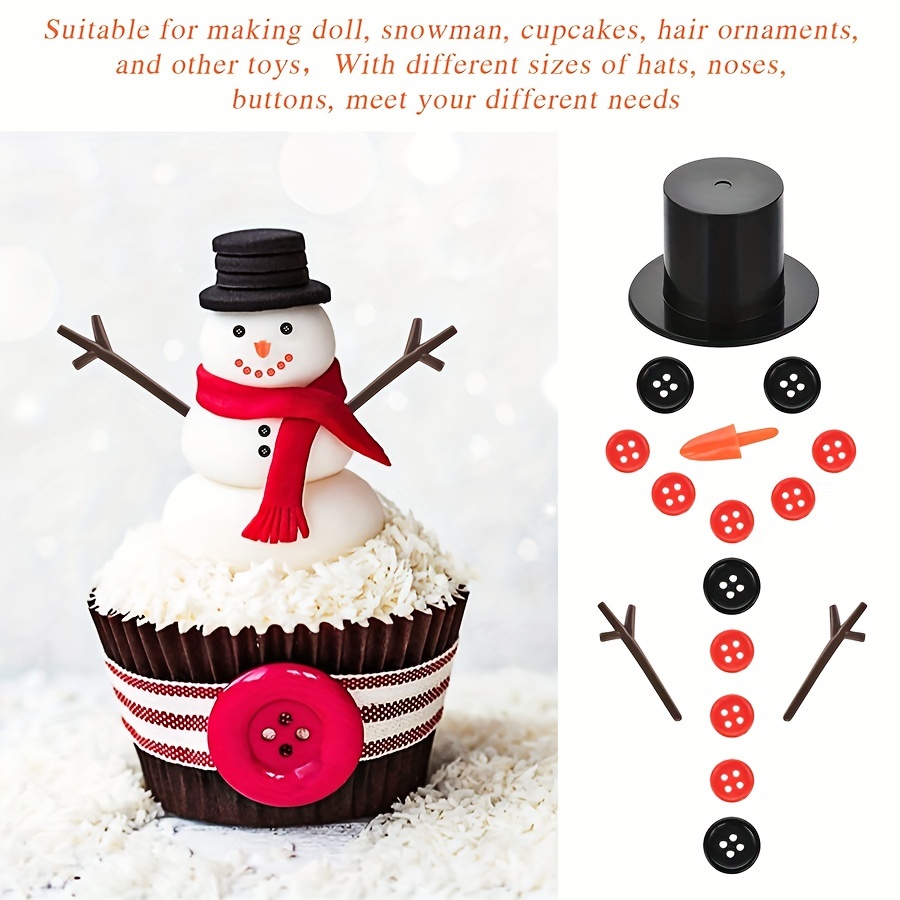 KUUQA Snowman Crafts Kit, Mini Black Hats Carrot Noses Tiny Black Buttons Mini Christmas Sewing Christmas Party Supplies, Size: 23