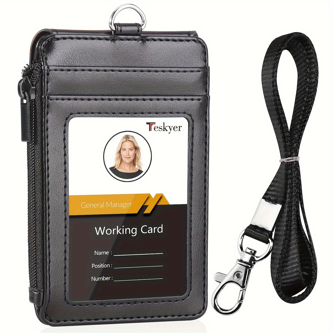 Porte badge porte carte d'identité avec poche zippée en cuir - Temu Canada