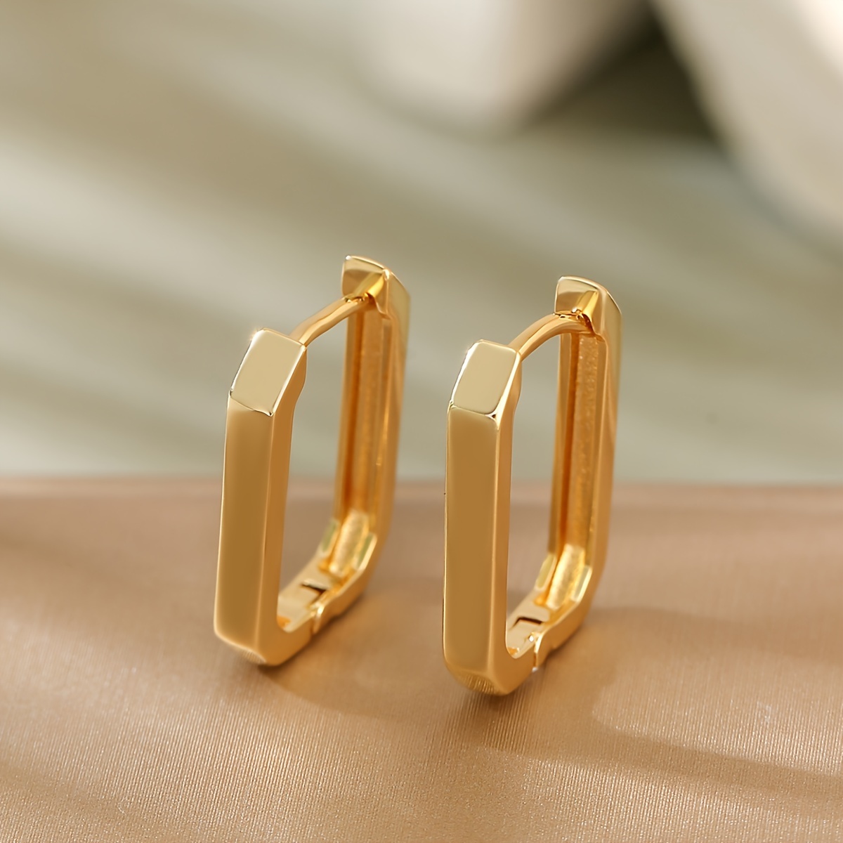1 Pair Of Copper Minimalist Versatile Retro Geometric Square Smooth Earrings, A Gift For On Holidays And Dates