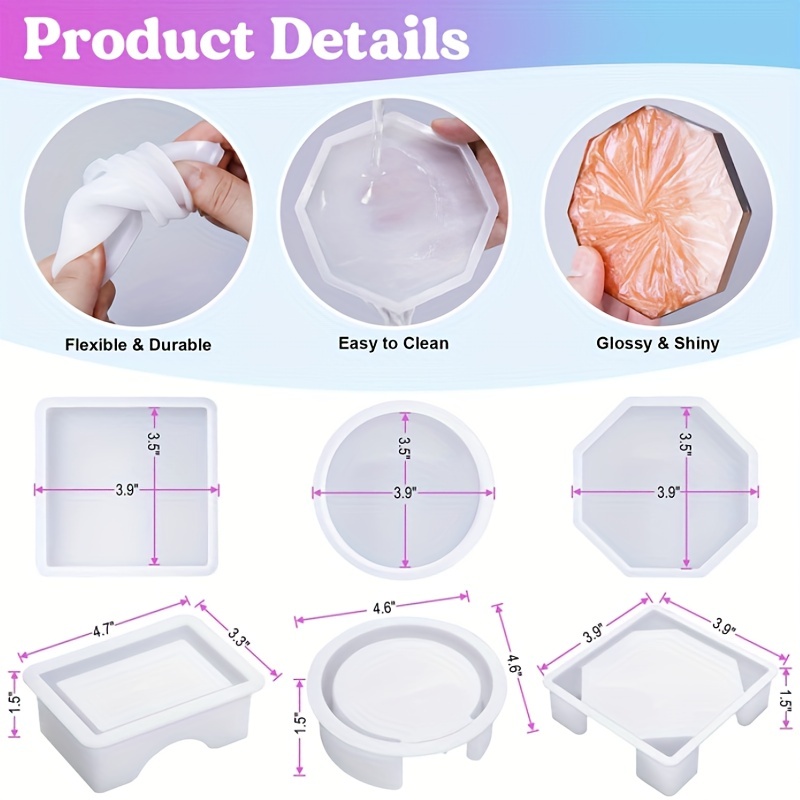 GENEMA 4pcs Coaster Epoxy Resin Mold Round Cup Mat Mug Pad Silicone Mould  DIY Crafts Ornaments Home Decorations Casting Tool