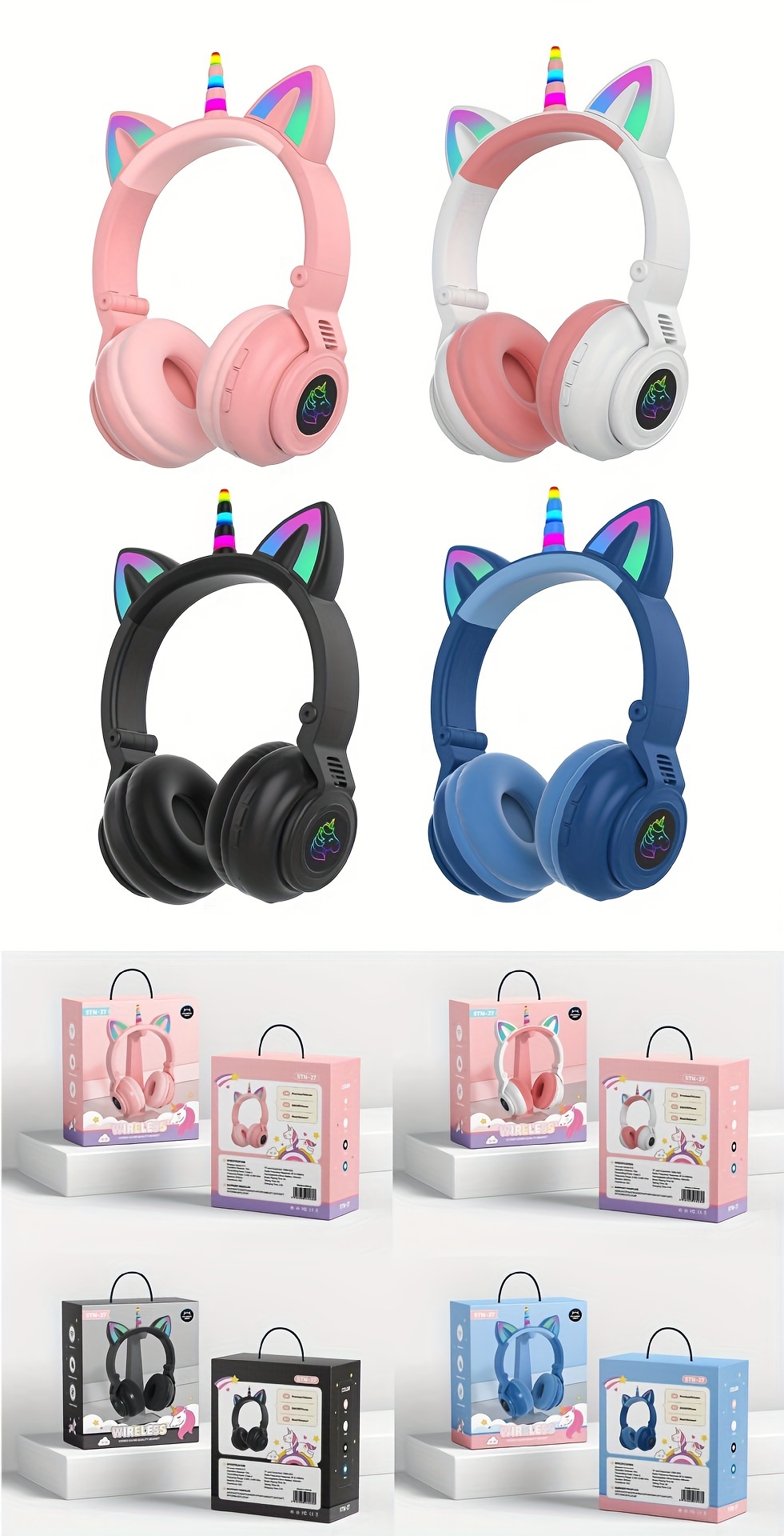 Auriculares Inalámbricos Niños,Unicornio Auriculares Bluetooth