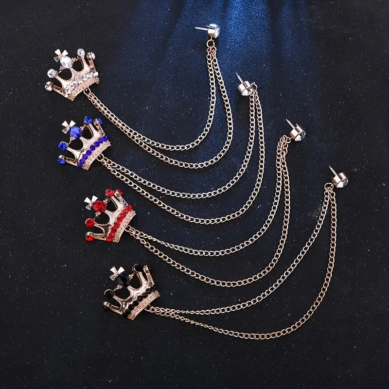 1pc Brooch Pins for Men English Style Suit Chain Pins Crown Vintage Corsage Business Suit Accessories,White+Silvery,$1.69,Golden,Temu