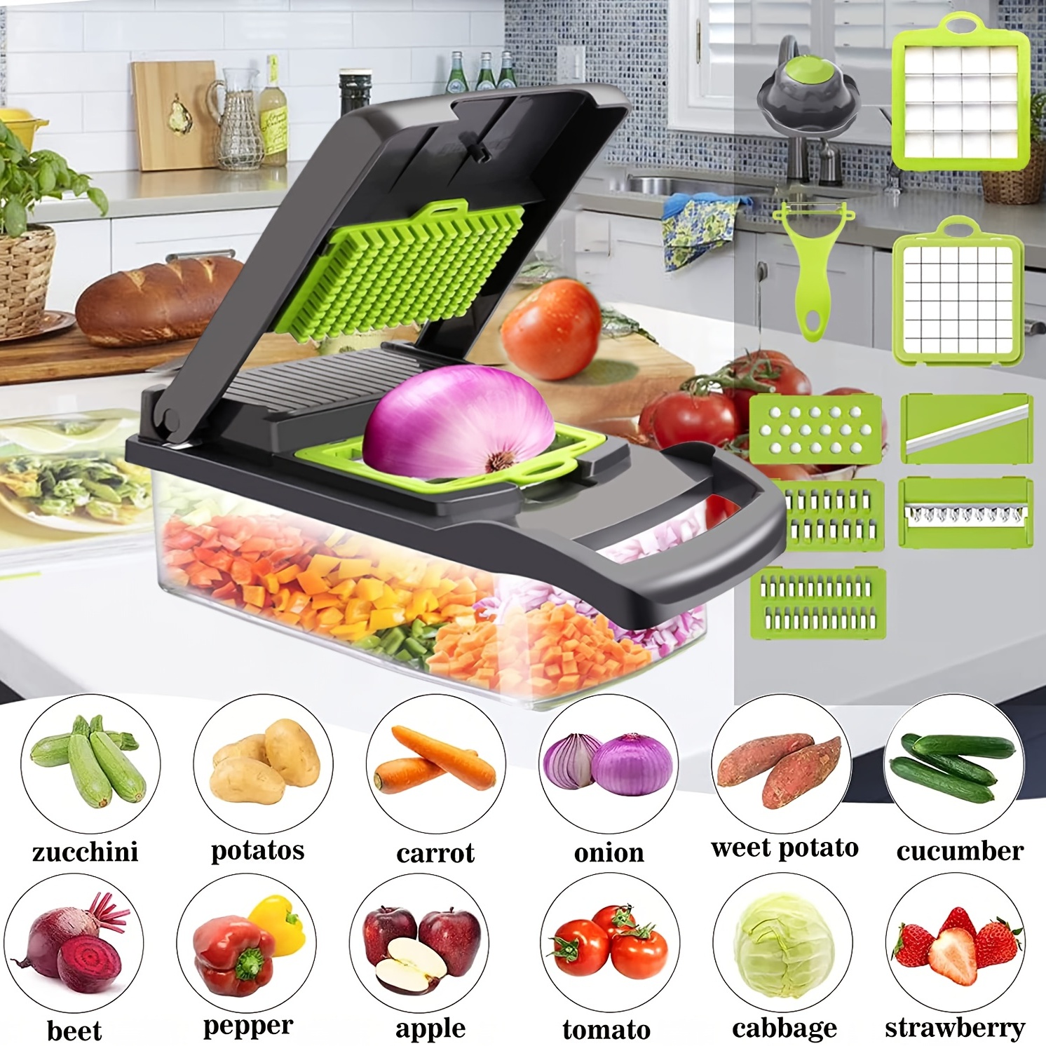 Vegetable Chopper, Professional Onion Chopper, Multifunctional Food  Chopper With Container, Adjustable Vegetable Slicer Kitchen Gift Gadget  Salad Vegetable Slicer Potato Carrot Garlic Onion Slicer Temu Austria