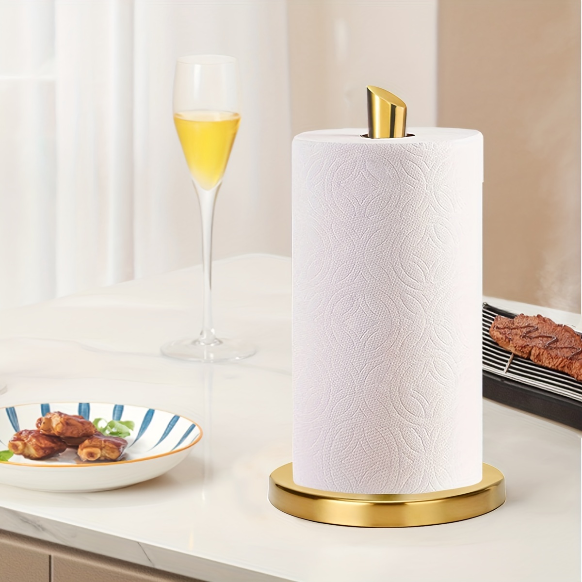 Gold Paper Stand with Marble Base Vertical Paper Towel Rack Modern Paper  Towel Holder Roll Toilet Countertop Kitchen A 