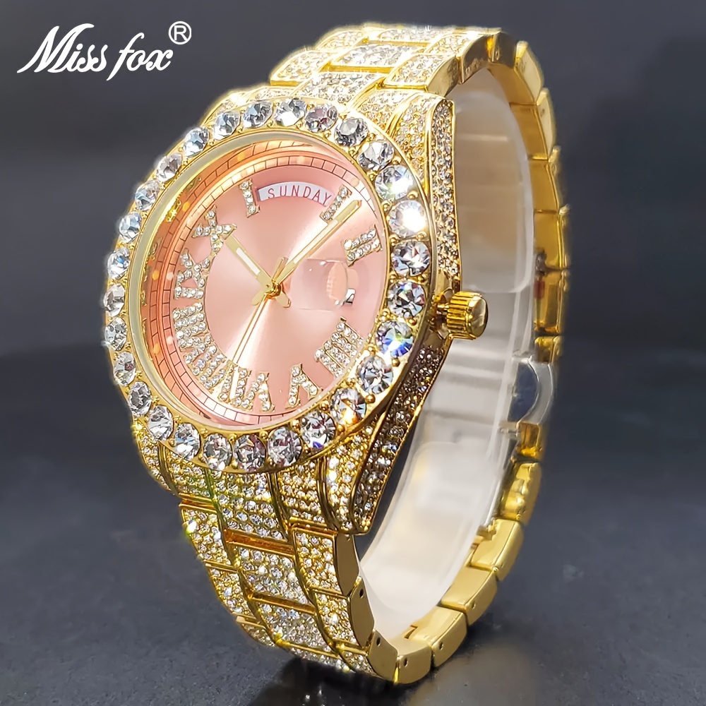 Montre pour femmes MISS FOX montre quartz de luxe avec strass mode hip hop analogique avec calendrier montre bracelet tanche avec date