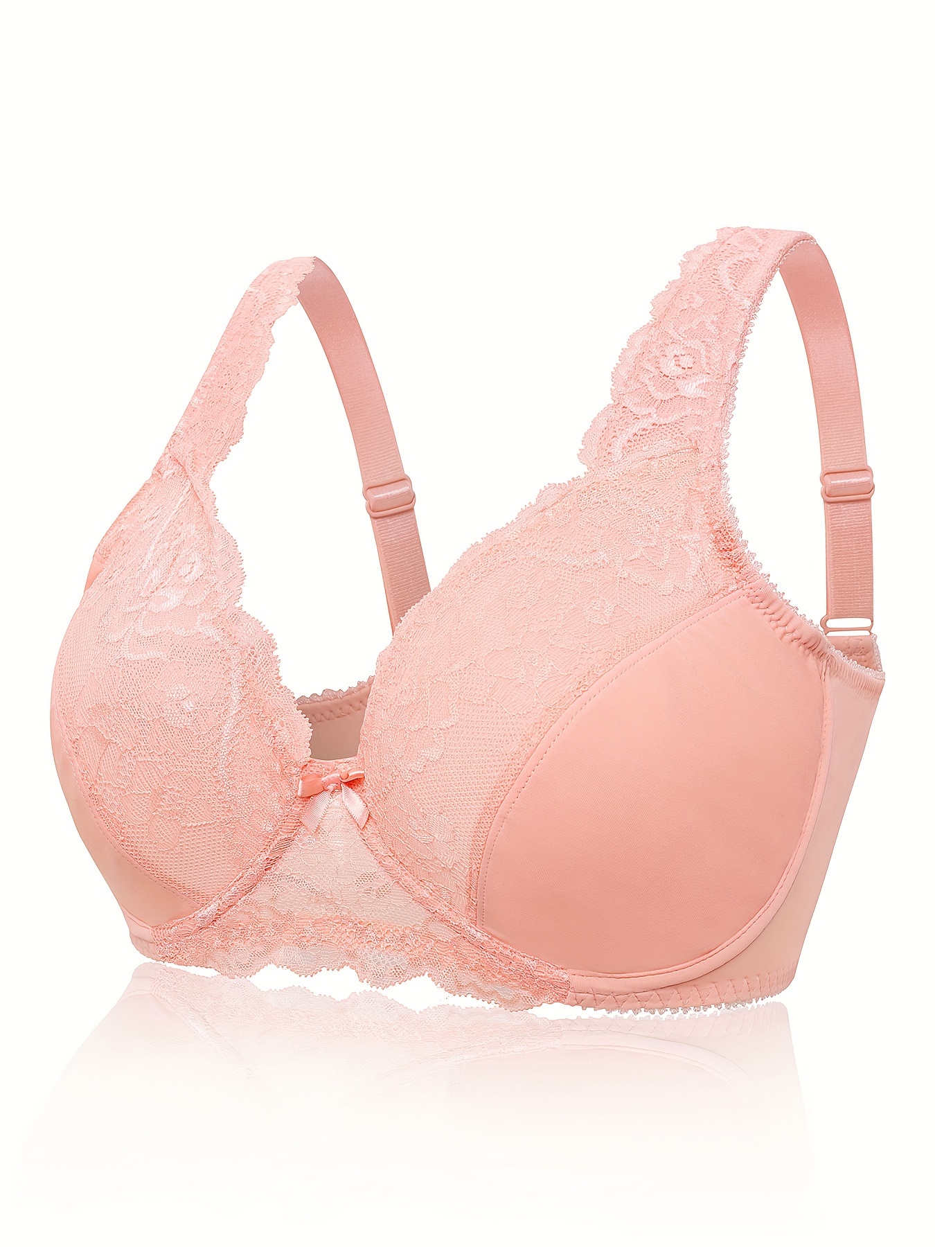  Womens Full Coverage Floral Lace Underwired Bra Plus Size  Non Padded Comfort Bra 44C Pink