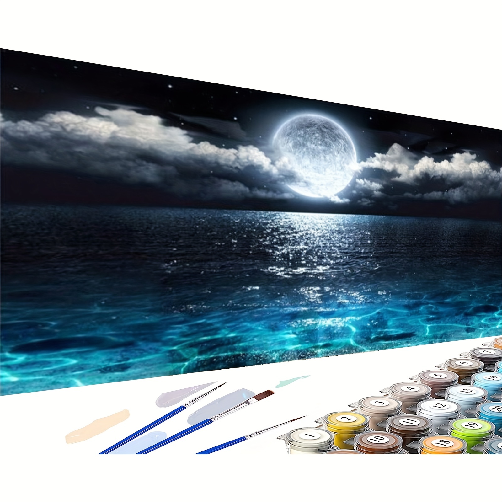 Landscape Paint by Numbers for Adults and Beginners,DIY Acrylic Painting  Kits on Canvas Without Frame, Simple Starry Sky Oil Painting for Home Wall