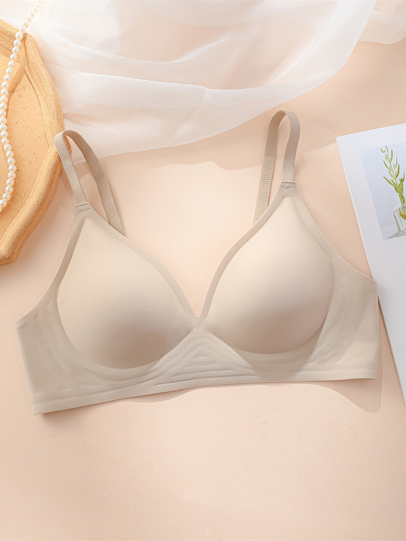 Bras for Women,Leewos Front Cross Straps Wireless Breathable Silk Bra  Gentle Bra Curved Bra Gathered(Beige,S) at  Women's Clothing store