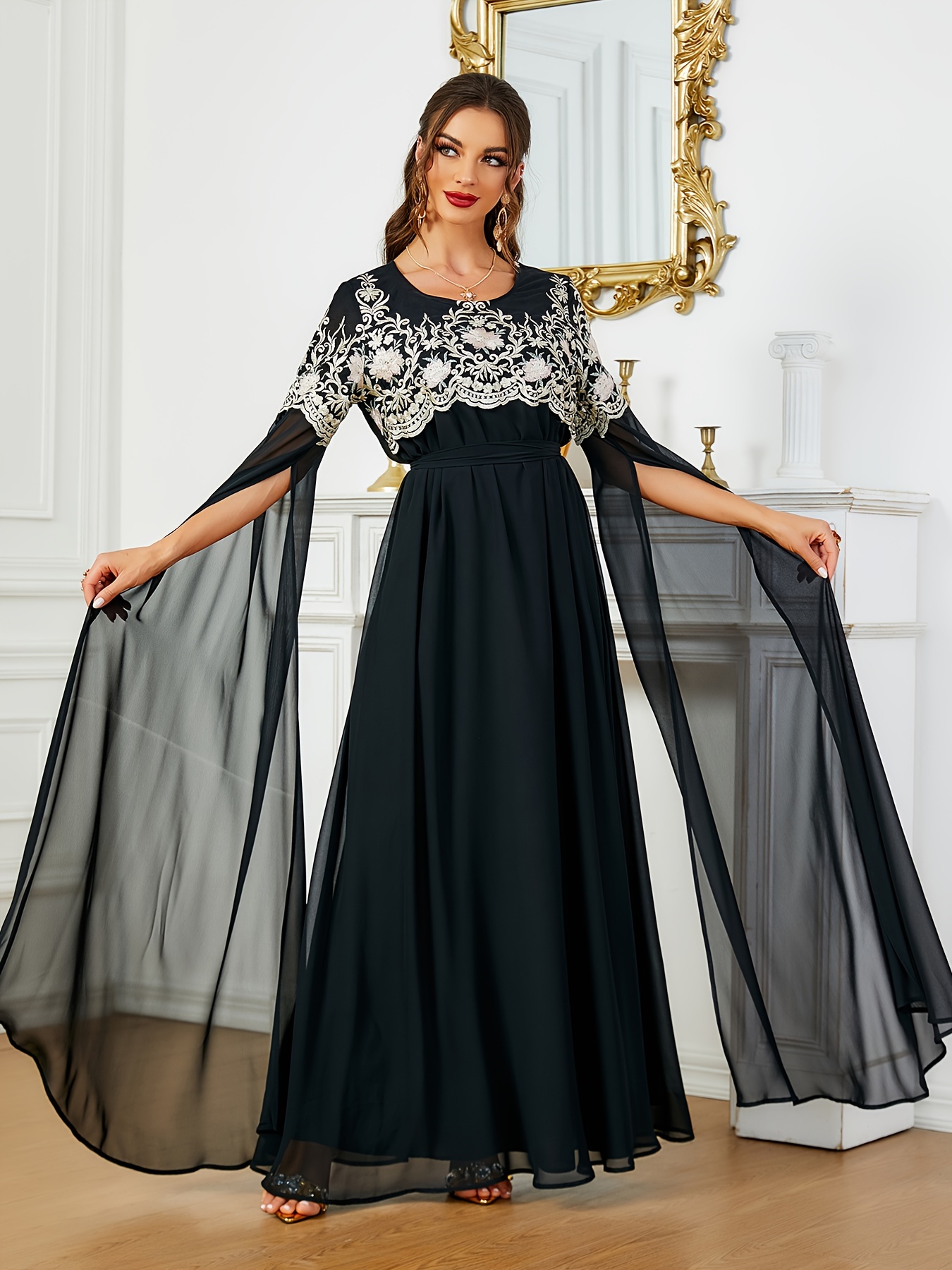 green emerald velvet dress Green Rayon Embroidered Flared Ethnic Dress – Tip Top Collections main image 0