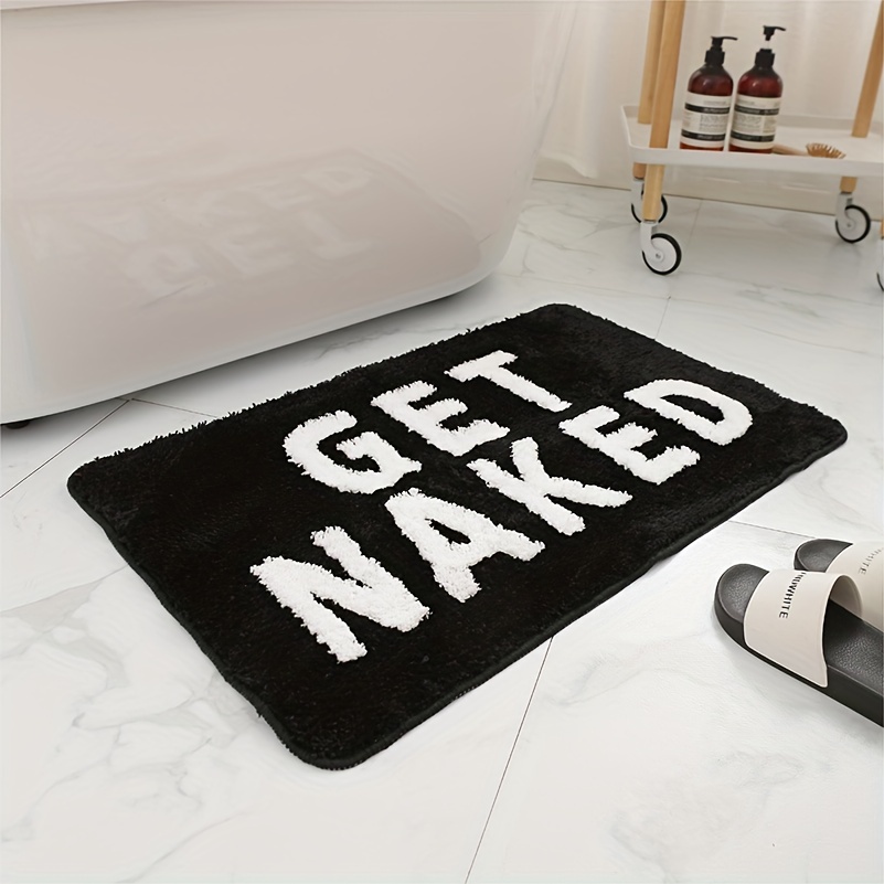 Get Naked Black & White Bath Mat Backing Water Absorbent Bathroom