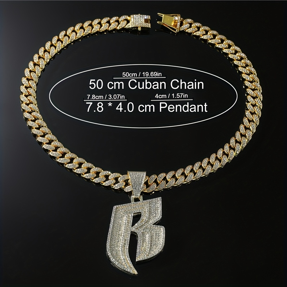 B Initial Rhinestone Cuban Link Chain Necklace