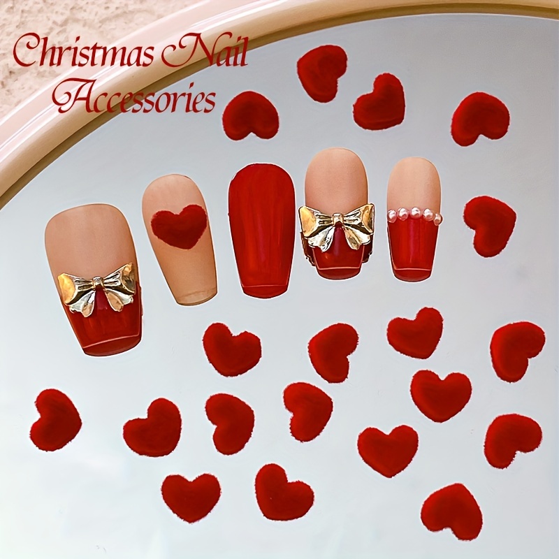 10pcs Christmas Red Heart Nail Charms Nail Art Accessories Nail Art  Supplies For Women And Girls