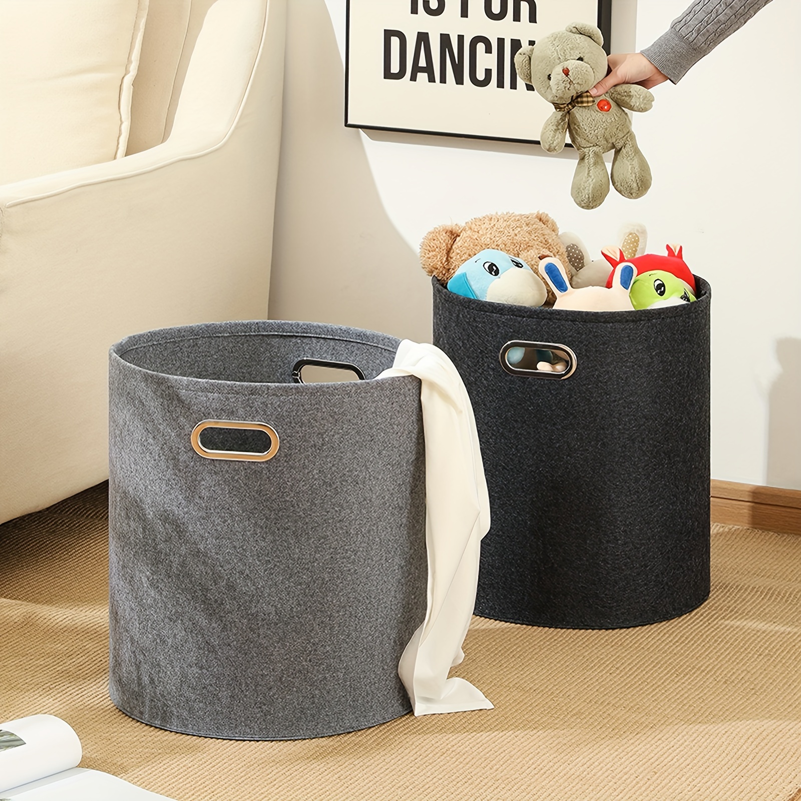 Round Dirty Clothes Basket Fabric Laundry Basket Portable - Temu