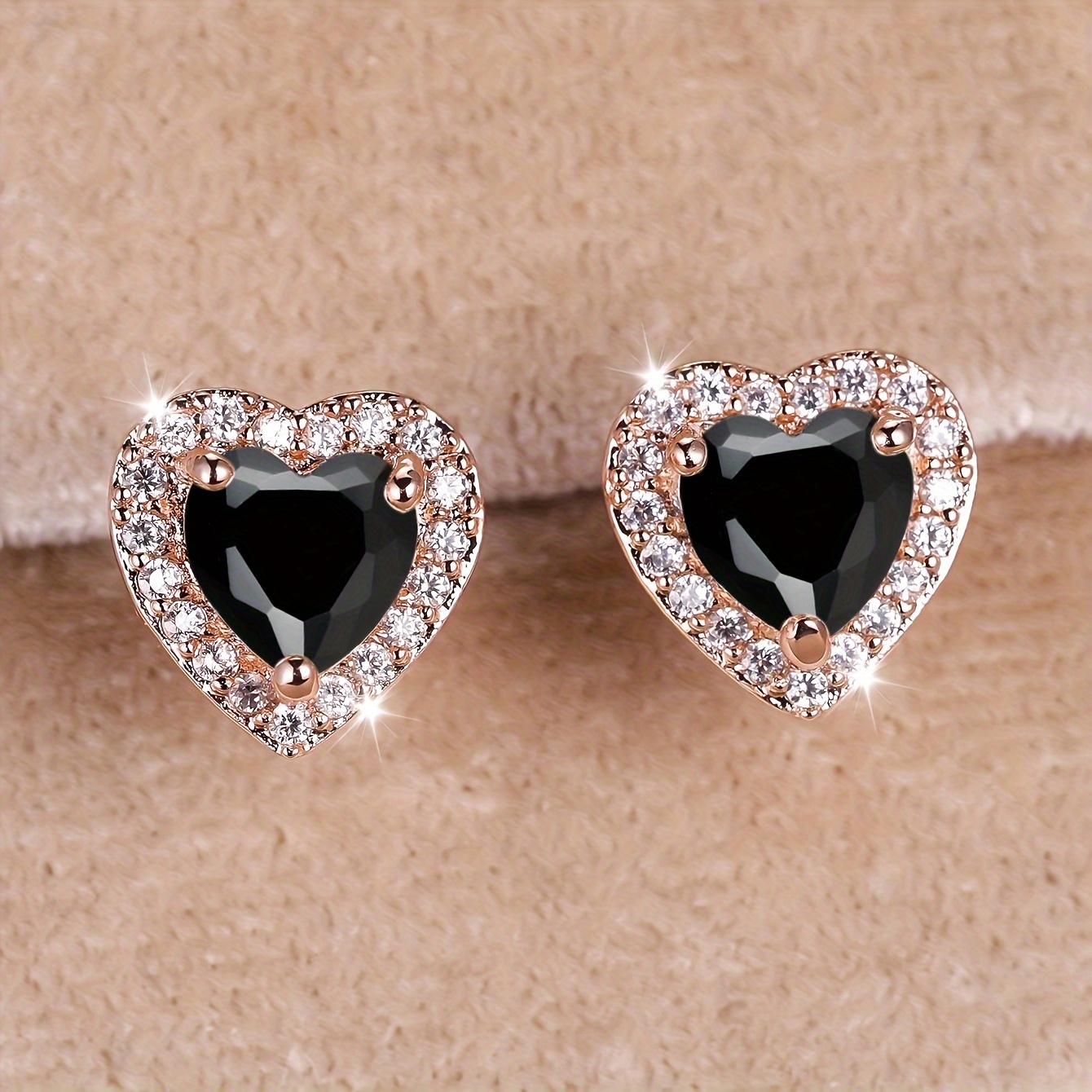 Rose Golden Stud Earrings Multicolor Love Heart Shaped zirconia