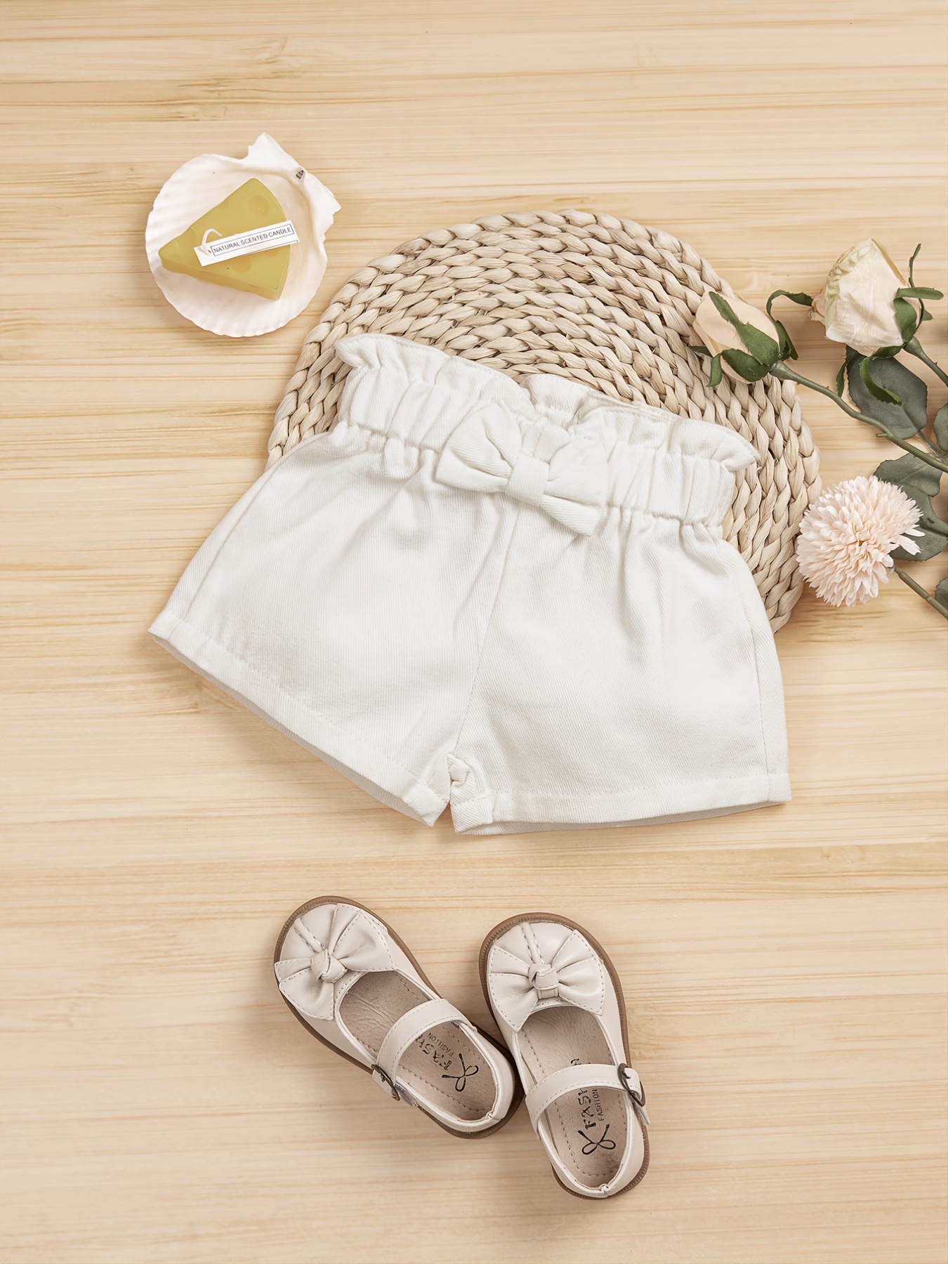 Baby Girls Bow Ruffle Elastic Waist Shorts