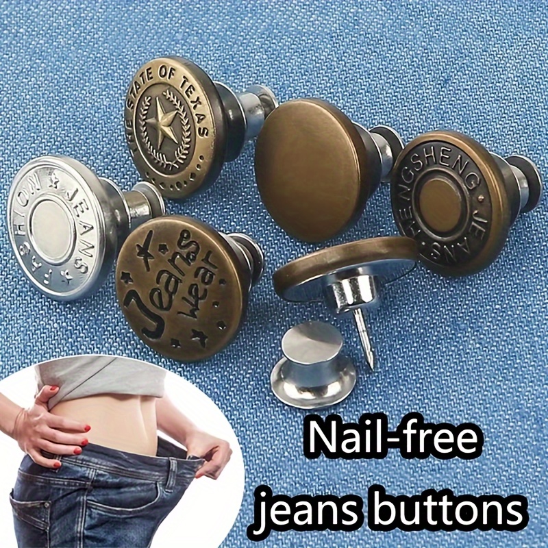 6 Pcs Jeans Buttons Replacement 17mm No Sewing Metal Button Repair