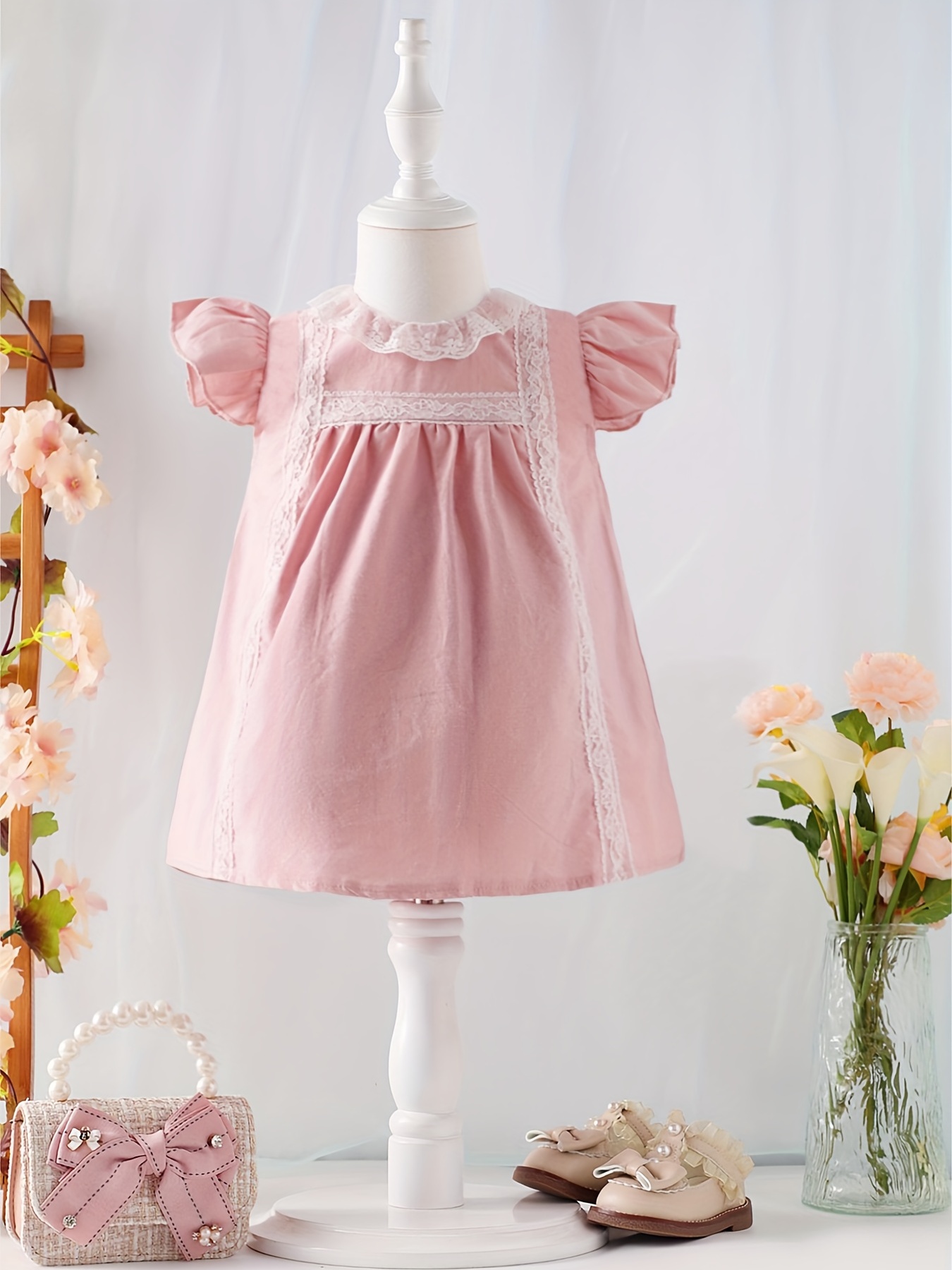 Baby Girls Casual Fly Sleeve Lace Dress Clothes Summer - Temu Netherlands