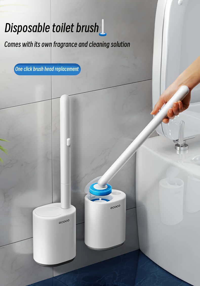 Disposable Toilet Brush Holder Set Punch-free wall-mounted Toiletwand Clean  Brush with 8/16 Cleaning Sponges For Toilet Bathroom Kitchen Clean