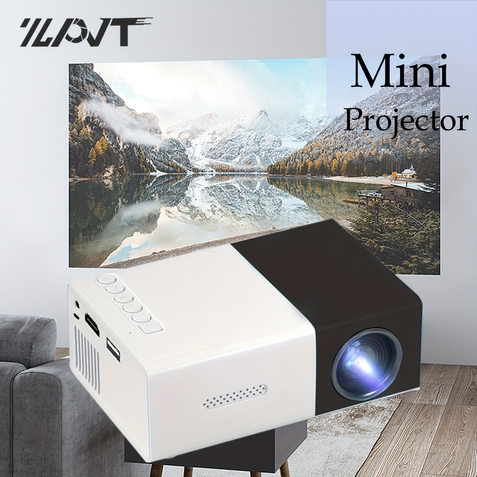 Mini projecteur, projecteur LED Portable de cinéma Maison HD HDMI Lecteur  multimédia projecteur de cinéma Maison (Jaune Blanc (Prise UE))